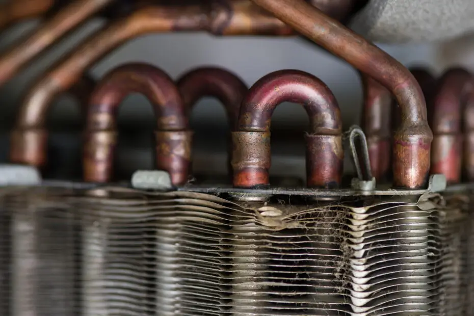 A close-up of an evaporator coil