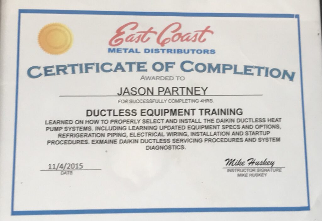 Ductless Equipment Training Certification 