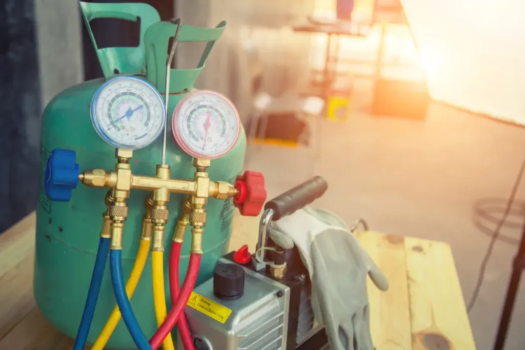 A refrigerant cylinder next to HVAC equipment